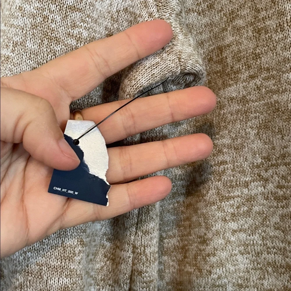 NWT Chaps Men's Heather Tan Fleece quarter Zip S Long sleeve pockets blue logo